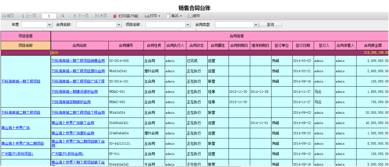 销售合同信息